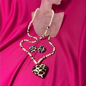 Leopard Print Beaded Necklace and Earring Set